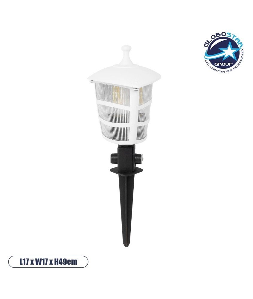 GloboStar® ZARDIN 203-0241 Vintage Καρφωτό Φωτιστικό Φαναράκι Μονόφωτο 1 x E27 IP44 Λευκό & Διάφανο Πλαστικό - Μ17 x Π17 x Υ49cm